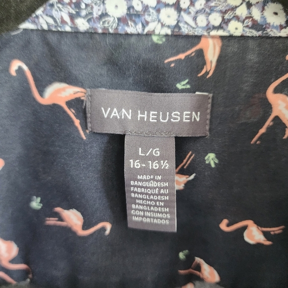 Men's Navy Flamingo Print Shirt Holiday Beachy - Picture 3 of 7